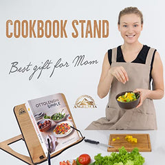 ANGELYCIA Wooden Book Reading Stand, Foldable Recipe Cookbook Tablet PC Holder Adjustable Height Resting Reader Display, Textbook Magazine Music Book Stand