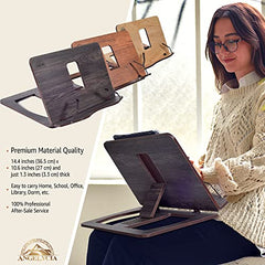 ANGELYCIA Wooden Book Reading Stand, Foldable Recipe Cookbook Tablet PC Holder Adjustable Height Resting Reader Display, Textbook Magazine Music Book Stand