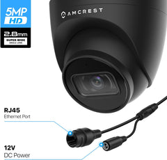 Amcrest 5MP UltraHD IP-Revolver-PoE-Kamera für den Außenbereich mit Mikrofon/Audio, 5MP, 98 Fuß NightVision, 2,8-mm-Objektiv, IP67 wetterfest, MicroSD-Aufzeichnung (256 GB) Schwarz IP5M-T1179EB-28MM