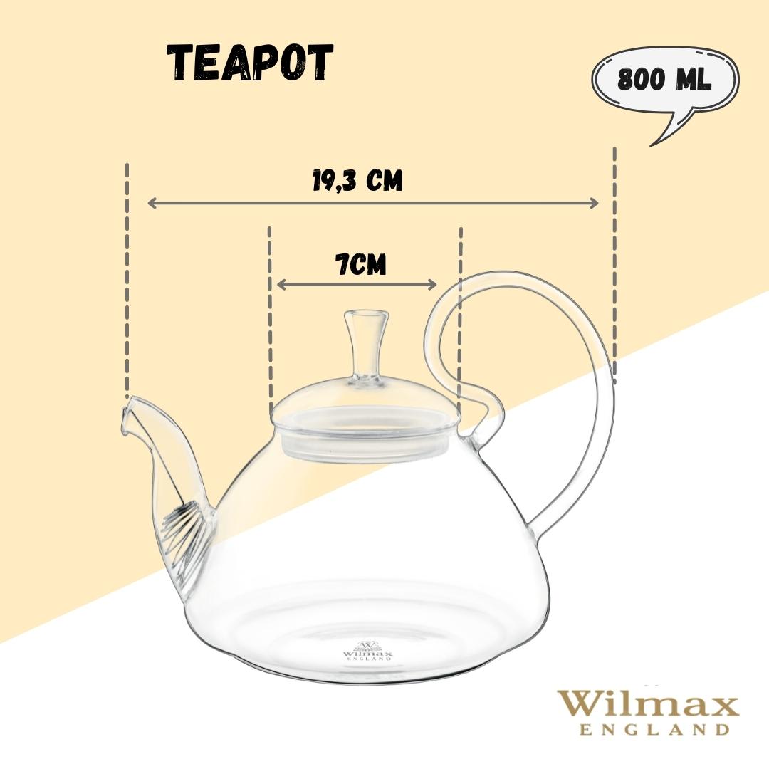 Wilmax England Teekanne WL-888817/A – Glas mit Siebeinsatz, 800 ml, Spülmaschinenfest