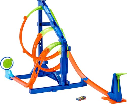 HOT WHEELS Looping Twister Set - Juego de pistas con triple sacacorchos y caja de almacenamiento, incluido 1 coche de juguete, para niños a partir de 6 años, HMX41