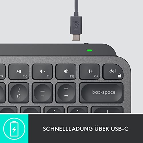 Logitech MX Keys Mini Wireless Illuminated Keyboard for Business, Kompakt, Logi Bolt USB-Empfänger, Hintergrundbeleuchtung, wiederaufladbar, Windows, macOS, Linux, iOS, Android, DEU QWERTZ - Graphit