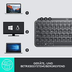 Logitech MX Keys Mini Wireless Illuminated Keyboard for Business, Kompakt, Logi Bolt USB-Empfänger, Hintergrundbeleuchtung, wiederaufladbar, Windows, macOS, Linux, iOS, Android, DEU QWERTZ - Graphit