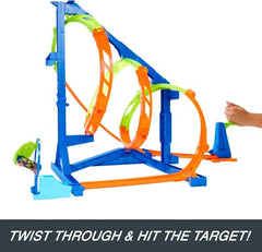 HOT WHEELS Looping Twister Set - Juego de pistas con triple sacacorchos y caja de almacenamiento, incluido 1 coche de juguete, para niños a partir de 6 años, HMX41