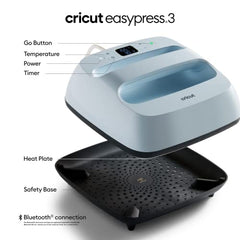 Cricut Placa térmica EasyPress 3, 22,5 cm x 22,5 cm, calienta hasta 205 °C, prensa térmica con Bluetooth para vinilo termoadhesivo (HTV), tinta infusible y sublimación, 2009145