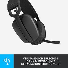 Logitech Zone Vibe Wireless Bluetooth Kopfhörer mit Mikrofon mit Geräuschunterdrückung, USB-A, USB-C, zertifiziert für Google Meet, Google Voice, Zoom, Mac/PC - Grau