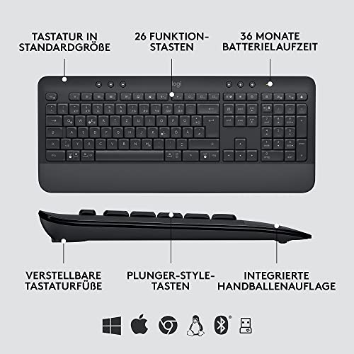 Logitech Signature MK650 Combo for Business, kabellose Maus und Tastatur, Logi Bolt, Bluetooth, SmartWheel, weltweit Zertifiziert, Windows/Mac/Chrome/Linux - Graphit