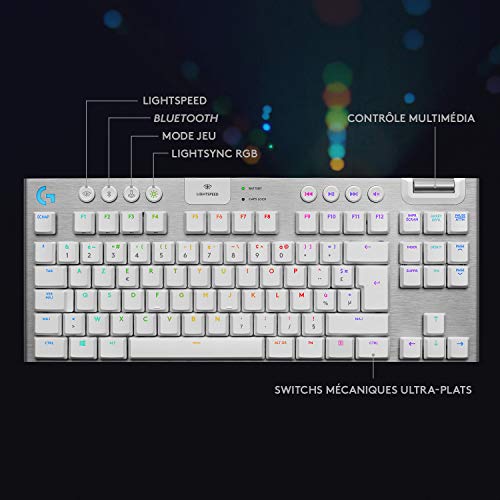 Logitech G915 LIGHTSPEED TKL kabellose mechanische Gaming-Tastatur ohne Ziffernblock, Taktiler GL-Tasten-Switch mit flachem Profil, Französisches AZERTY Layout - Weiß