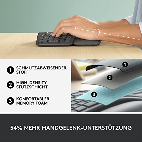 Logitech ERGO K860 for Business geteilte kabellose Tastatur – Ergonomisches Design, gesicherte Logi Bolt Technologie, Bluetooth, weltweit zertifiziert, Windows/Mac/Chrome/Linux, DEU QWERTZ - Graphit