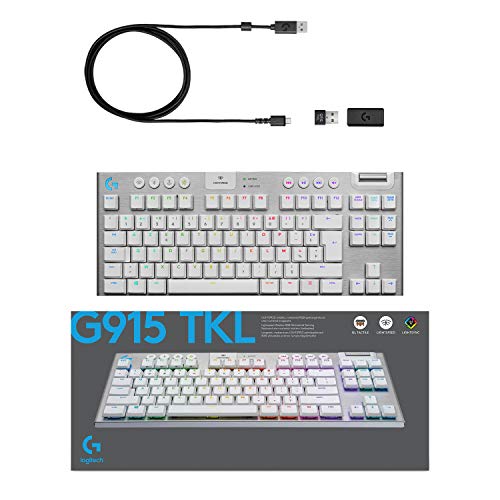 Logitech G915 LIGHTSPEED TKL wireless mechanical gaming keyboard without numeric keypad, tactile GL key switch with low profile, French AZERTY layout - white