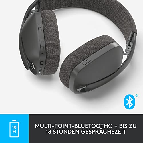 Logitech Zone Vibe Wireless Bluetooth Kopfhörer mit Mikrofon mit Geräuschunterdrückung, USB-A, USB-C, zertifiziert für Google Meet, Google Voice, Zoom, Mac/PC - Grau