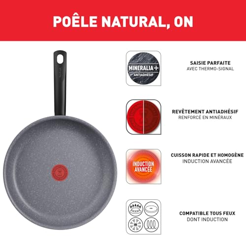 Sartén Tefal Natural On 26 cm, fácil de limpiar, señal térmica, horneado sano y seguro, embalaje respetuoso con el medio ambiente, fabricado en Francia, sartén de inducción G2800502