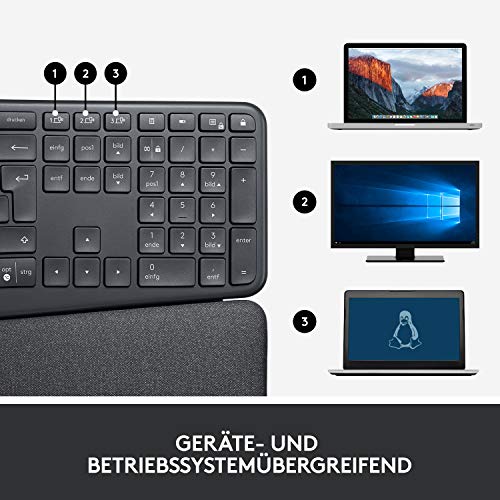 Logitech ERGO K860 for Business geteilte kabellose Tastatur – Ergonomisches Design, gesicherte Logi Bolt Technologie, Bluetooth, weltweit zertifiziert, Windows/Mac/Chrome/Linux, DEU QWERTZ - Graphit