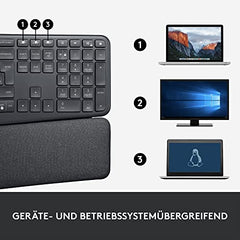 Logitech ERGO K860 for Business geteilte kabellose Tastatur – Ergonomisches Design, gesicherte Logi Bolt Technologie, Bluetooth, weltweit zertifiziert, Windows/Mac/Chrome/Linux, DEU QWERTZ - Graphit