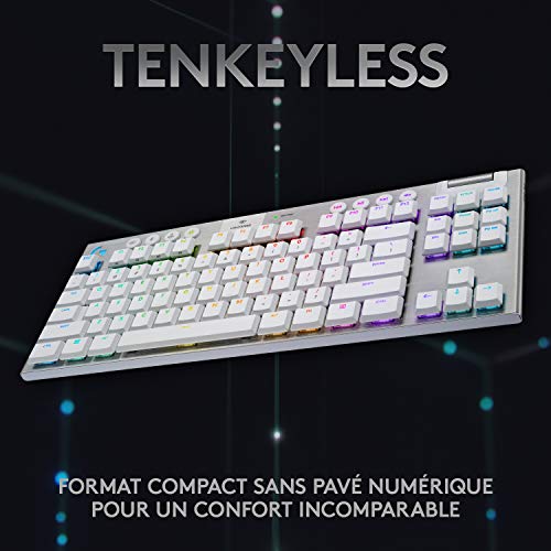 Logitech G915 LIGHTSPEED TKL wireless mechanical gaming keyboard without numeric keypad, tactile GL key switch with low profile, French AZERTY layout - white