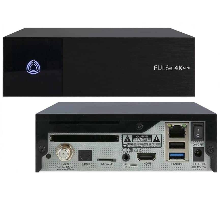 AB Pulse 4K Mini-UHD-Satellitenempfänger DVB-S2X-Tuner, Linux E2, Ultra HD 2160p, H.265, HDR10, 1 GB RAM und 8 GB Flash, USB 2.0 und 3.0, HDMI, CI, CA-Kartenleser, MicroSD-Steckplatz, LAN ,