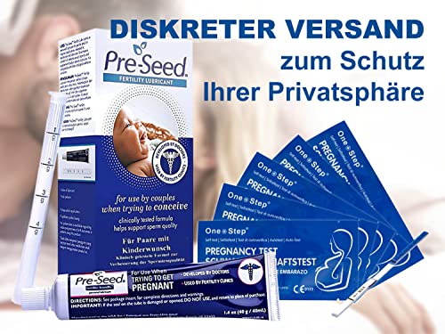 Pre Seed Fruchtbarkeitsgel I Kinderwunsch Gleitgel 9 X 4 Gramm plus 5 One+Step Schwangerschaftstest 10 miu