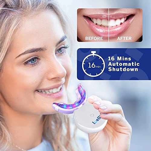 Kit de blanqueamiento dental Luelli con 32 luces LED | Blanqueador de dientes para dientes sensibles, seguro para esmalte, kit de blanqueamiento dental inalámbrico profesional con bandeja y (3) bolígrafo de gel blanqueador para el hogar, viajes