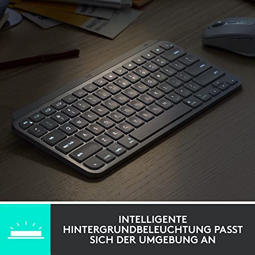 Logitech MX Keys Mini Wireless Illuminated Keyboard for Business, Kompakt, Logi Bolt USB-Empfänger, Hintergrundbeleuchtung, wiederaufladbar, Windows, macOS, Linux, iOS, Android, DEU QWERTZ - Graphit