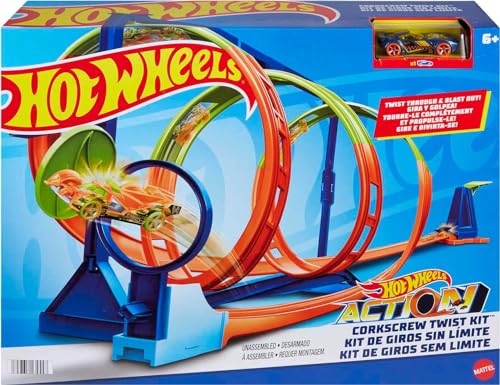 HOT WHEELS Looping Twister Set - Juego de pistas con triple sacacorchos y caja de almacenamiento, incluido 1 coche de juguete, para niños a partir de 6 años, HMX41