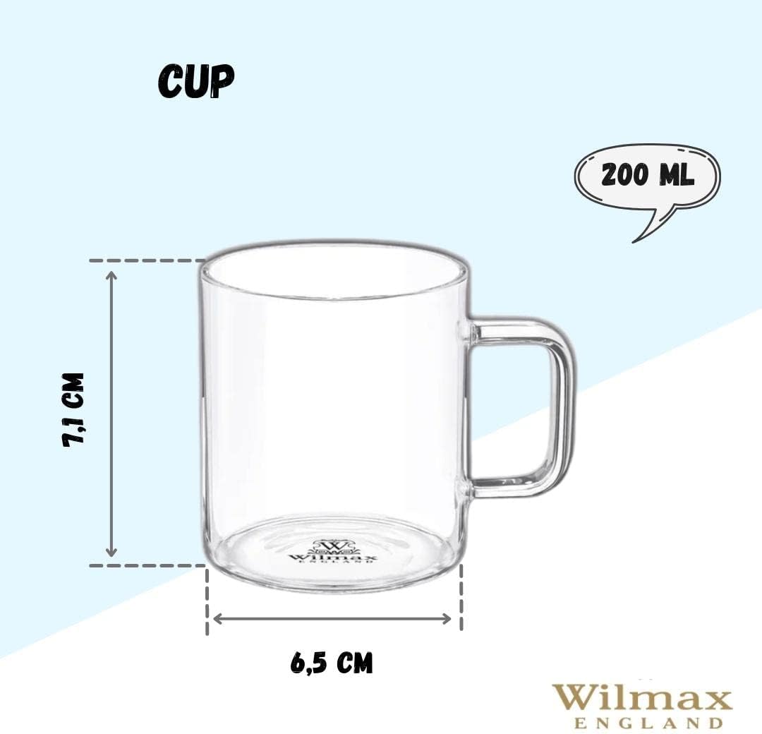 Wilmax Teegläser & Kaffeegläser mit Henkel | WL-888604/A6 | 6er-Set | 200 ml | Gläser für Heiß- & Kaltgetränke