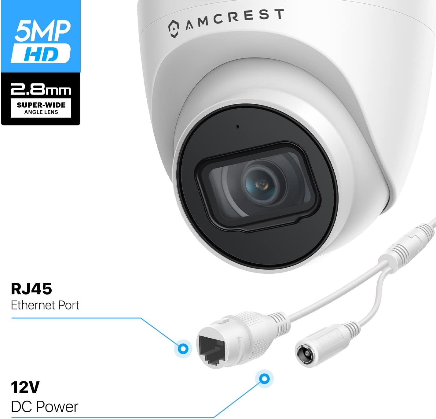 Amcrest 5MP UltraHD IP-Revolver-PoE-Kamera für den Außenbereich mit Mikrofon/Audio, 5MP, 98 Fuß NightVision, 2,8-mm-Objektiv, IP67 wetterfest, MicroSD-Aufzeichnung (256 GB), Weiß (IP5M-T1179EW-28MM)