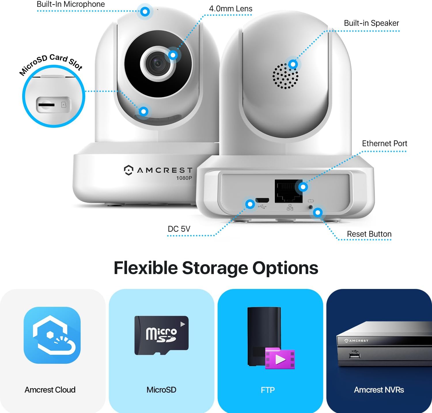 Amcrest 1080P WiFi-Überwachungskamera 2MP (1920TVL) Funk-IP-Kamera mit Schwenk-/Neigefunktion für den Innenbereich, Heimvideoüberwachungssystem mit IR-Nachtsicht, Zwei-Wege-Gespräch IP2M-841W (Weiß)