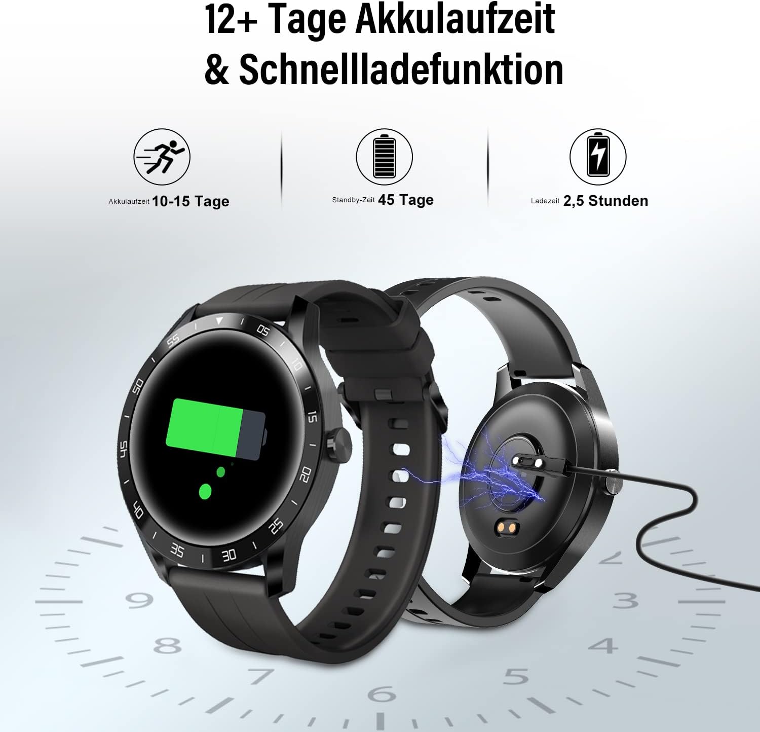 Blackview Smartwatch Herren, X1 Fitnessuhr Rund Volle Touchscreen 5ATM Wasserdicht Sportuhr Fitness Tracker mit Pulsuhr Schlafmonitor Schrittzähler Damen Aktivitätstracker für iOS Android