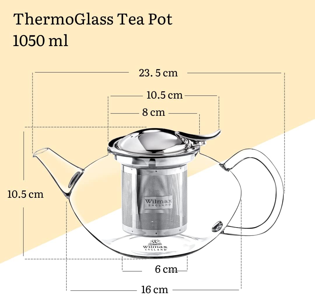 Wilmax England Teekanne WL-888805/A – Glas mit Siebeinsatz, 1050 ml, Spülmaschinenfest