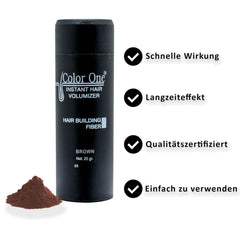 Color One Ansatzpuder wirkt sofort und st?rkt Ihre Haarfasern. Color One Streuhaar zur Haarverdichtung & vollem Haar in Sekunden. (Braun)