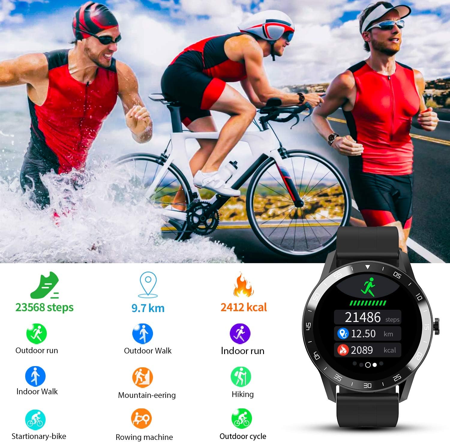 Blackview Smartwatch Herren, X1 Fitnessuhr Rund Volle Touchscreen 5ATM Wasserdicht Sportuhr Fitness Tracker mit Pulsuhr Schlafmonitor Schrittzähler Damen Aktivitätstracker für iOS Android