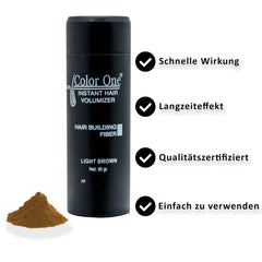 Color One Ansatzpuder wirkt sofort und st?rkt Ihre Haarfasern. Color One Streuhaar zur Haarverdichtung & vollem Haar in Sekunden. (Hellbraun)