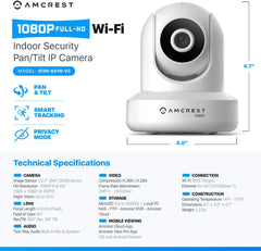 Amcrest 1080P WiFi-Überwachungskamera 2MP (1920TVL) Funk-IP-Kamera mit Schwenk-/Neigefunktion für den Innenbereich, Heimvideoüberwachungssystem mit IR-Nachtsicht, Zwei-Wege-Gespräch IP2M-841W (Weiß)