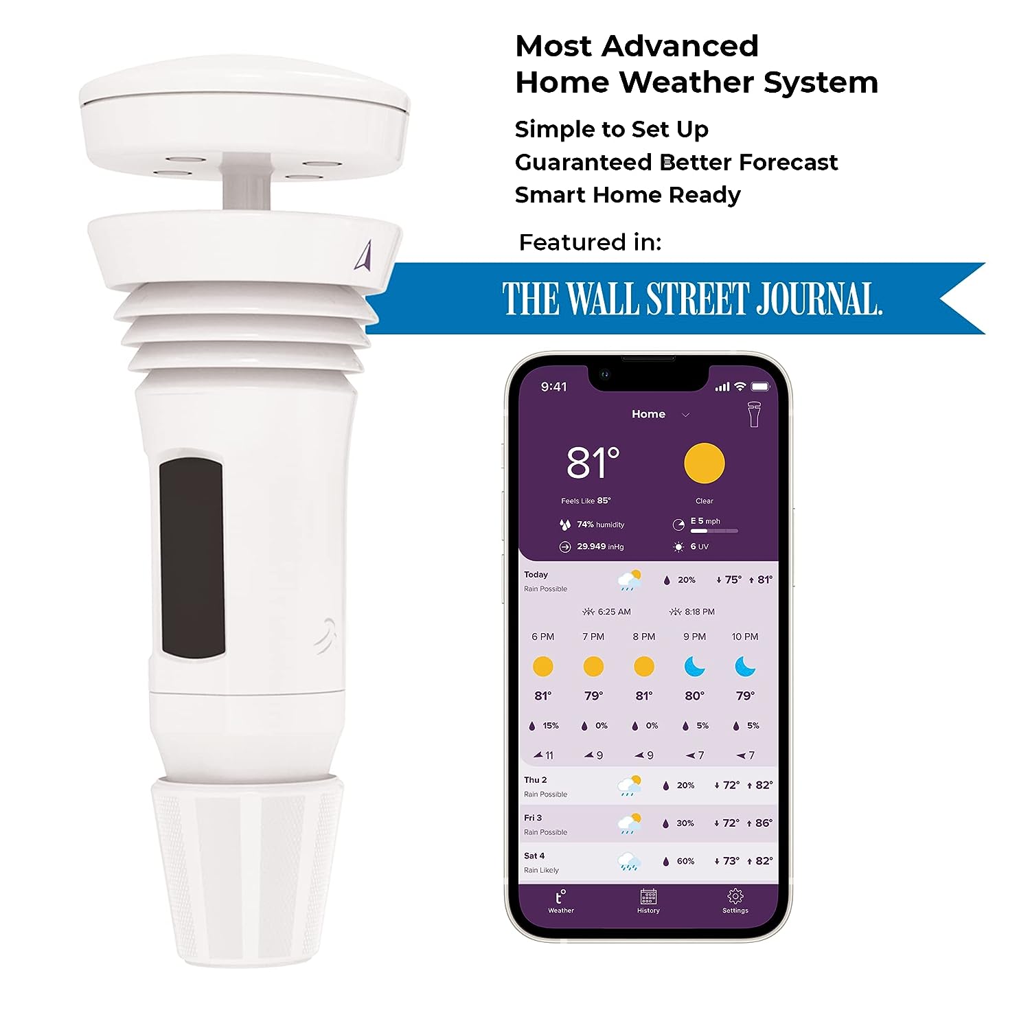 Sistema meteorológico Tempest con anemómetro integrado, pluviómetro y pronósticos meteorológicos precisos, inalámbrico, aplicación y activado por Alexa 