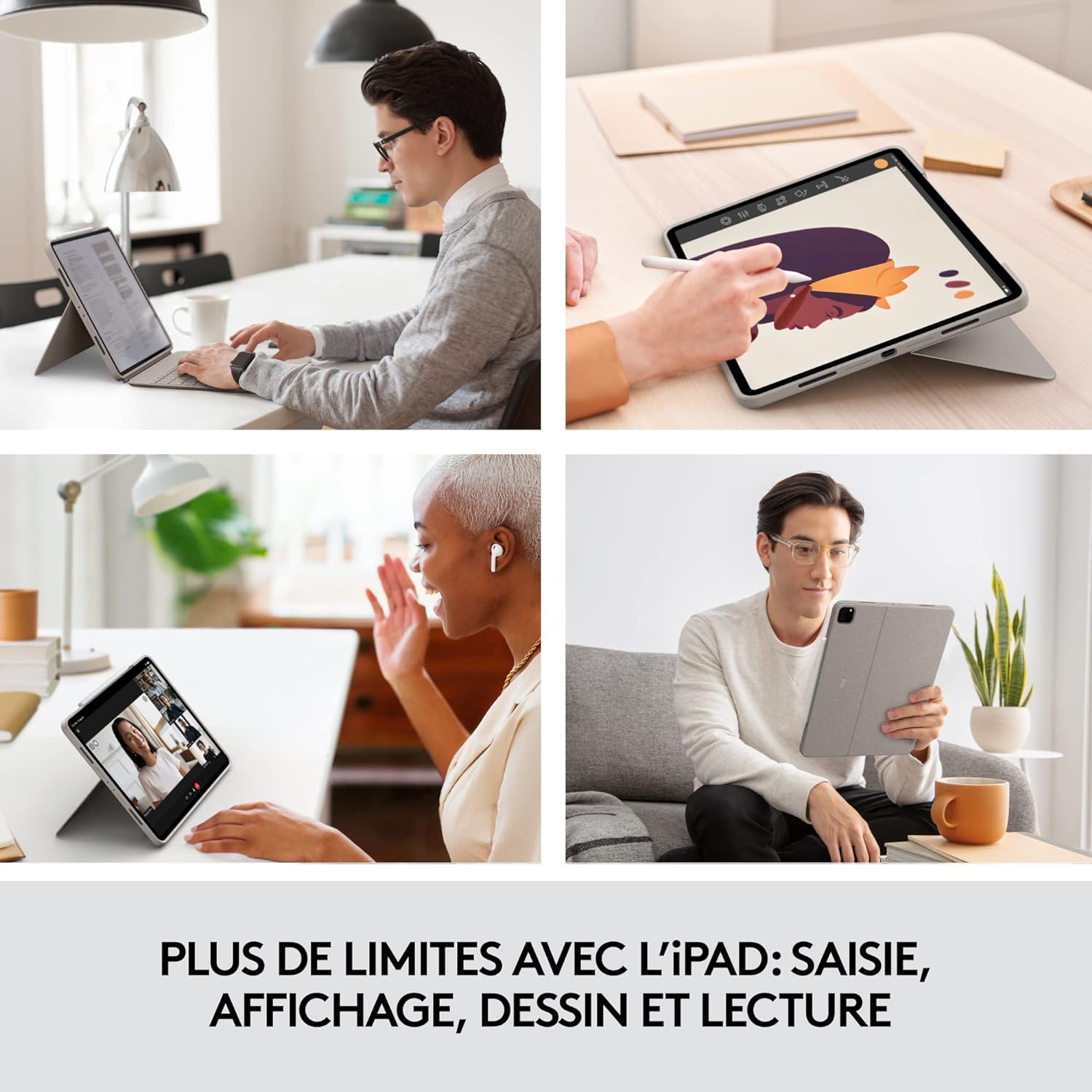 Logitech Combo Touch-FRA - MEDIT- Étui clavier pour iPad Pro 12,9 pouces (5e, 6e générations - 2021, 2022) - Clavier rétroéclairé amovible avec support, pavé tactile Click-Anywhere, Smart Connector