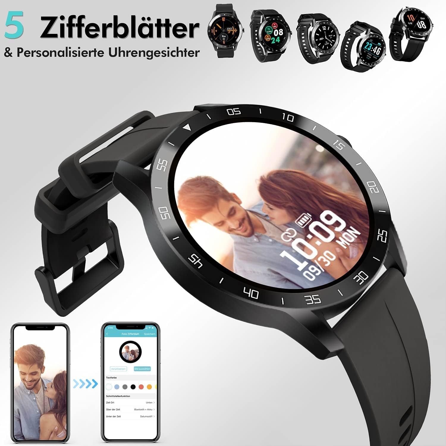 Blackview Smartwatch Herren, X1 Fitnessuhr Rund Volle Touchscreen 5ATM Wasserdicht Sportuhr Fitness Tracker mit Pulsuhr Schlafmonitor Schrittzähler Damen Aktivitätstracker für iOS Android