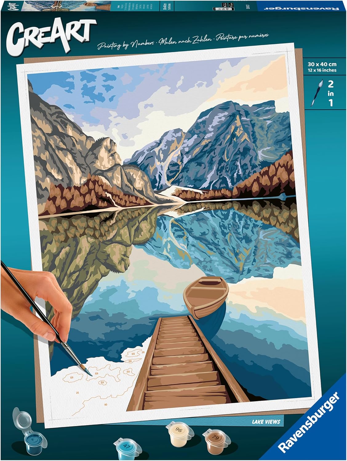 Ravensburger CreArt - Malen nach Zahlen 23612 - Lake Views- Malen nach Zahlen Erwachsene - ab 12 Jahren, White