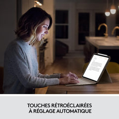 Logitech Combo Touch-FRA - MEDIT- Étui clavier pour iPad Pro 12,9 pouces (5e, 6e générations - 2021, 2022) - Clavier rétroéclairé amovible avec support, pavé tactile Click-Anywhere, Smart Connector