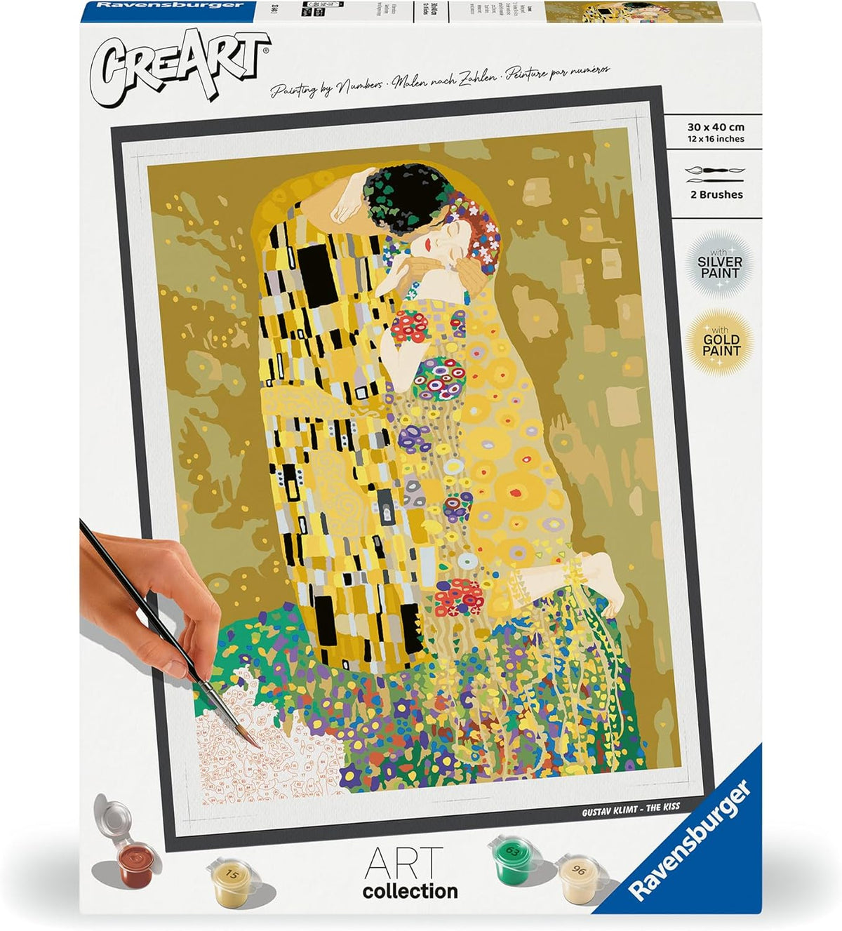 Ravensburger EL Beso CreArt-Malen nach Zahlen 23648 Art Collection: The Kiss (Klimt) ab 14 Jahren, Yellow, Mittel