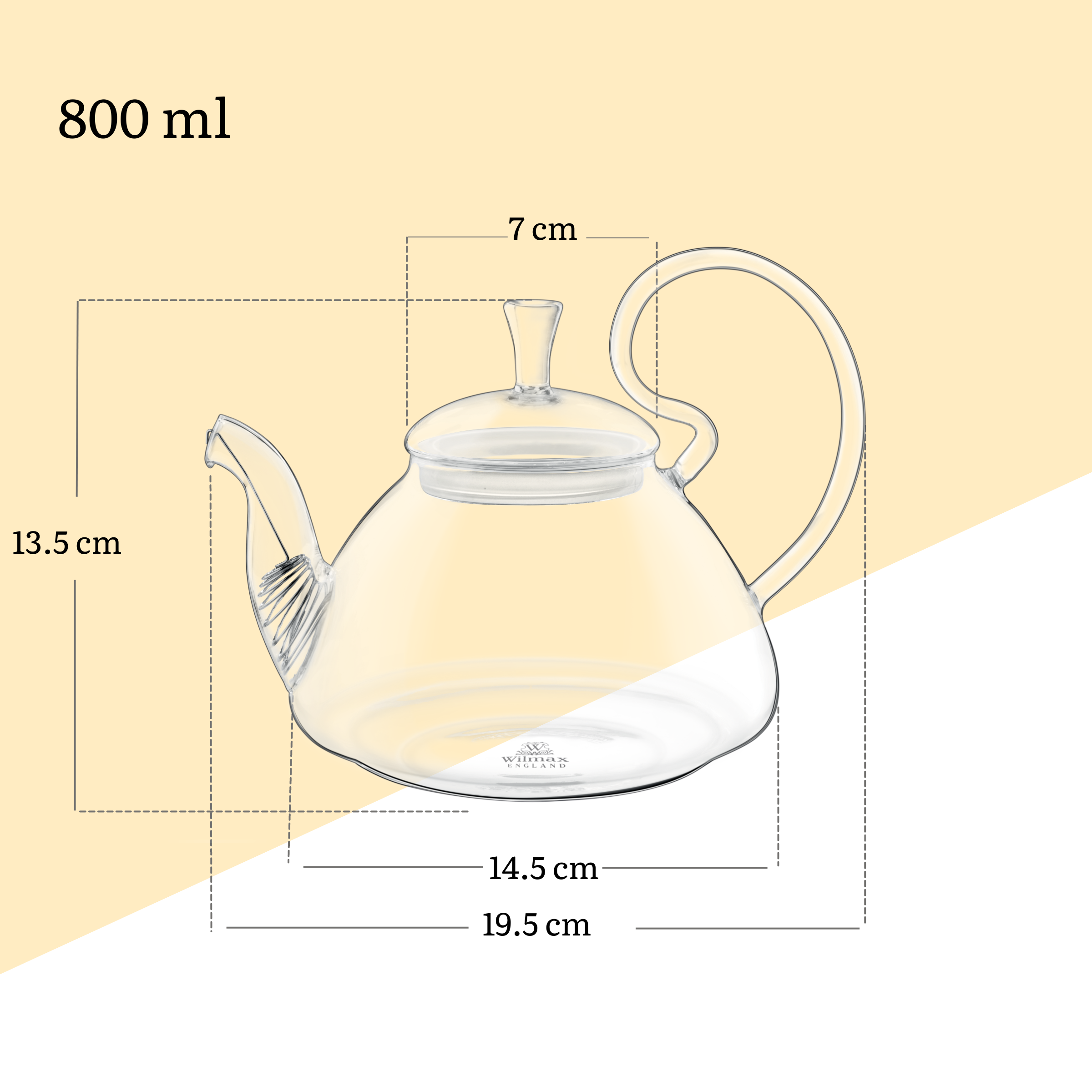 Wilmax England Teekanne WL-888817/A – Glas mit Siebeinsatz, 800 ml, Spülmaschinenfest