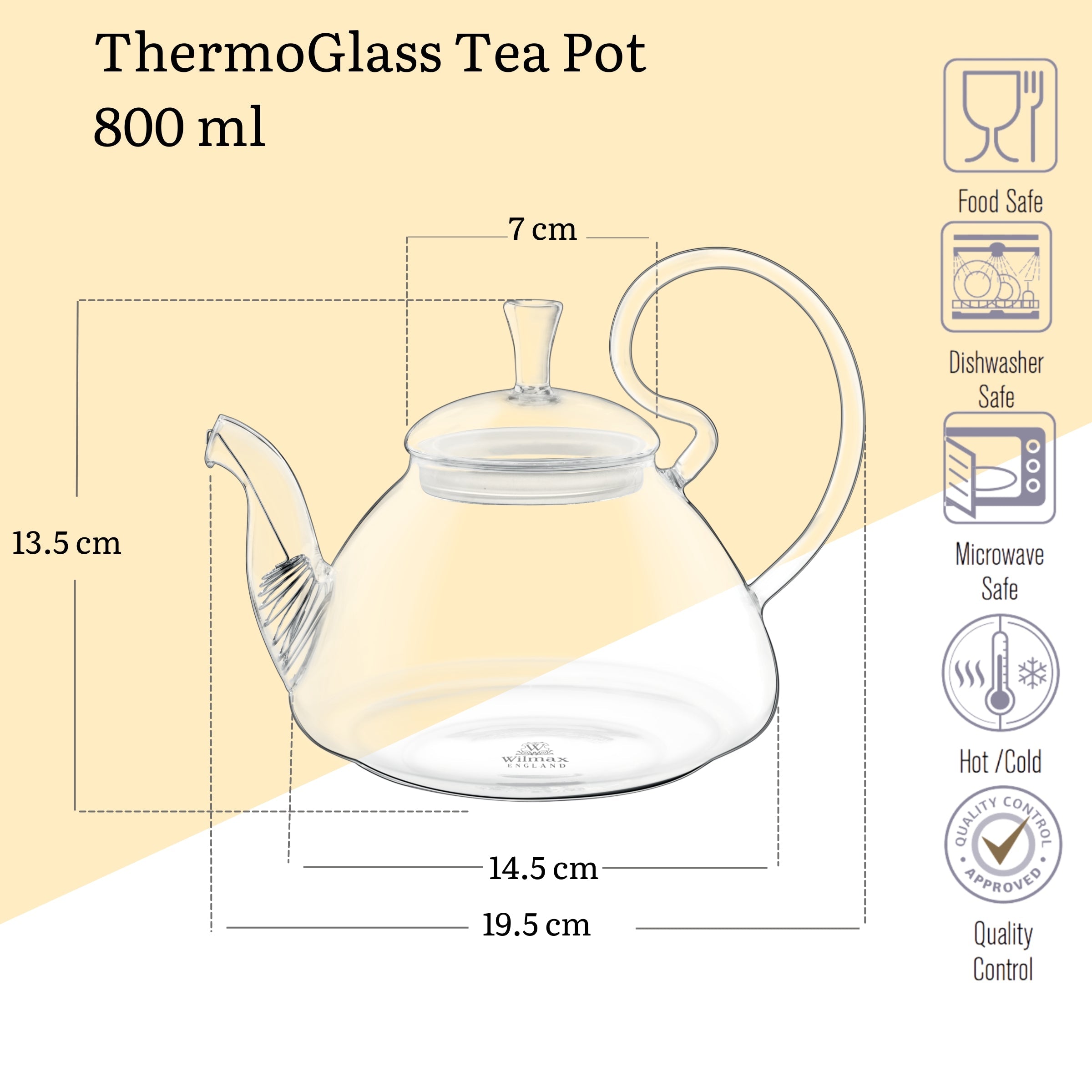 Wilmax England Teekanne WL-888817/A – Glas mit Siebeinsatz, 800 ml, Spülmaschinenfest