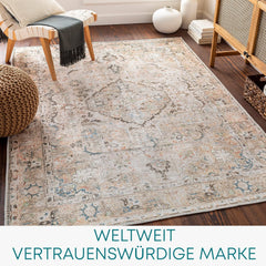 Surya Riverside Teppich waschbar in Waschmaschine - Vintage Teppich waschbar für Wohnzimmer, Esszimmer, Küche - Traditionelle Teppiche, Orientalischer Boho Teppich, Teppich Groß 160x220cm in Weizen