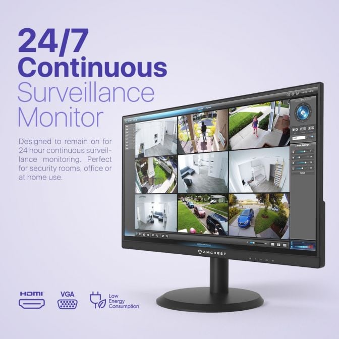 Amcrest 24/7 Surveillance Video Monitor, 22 inch PC Computer NVR/DVR Monitor, 1080p FHD 60Hz with HDMI VGA, Micro Bezel Design, W-LED for Home Office, Monitor AM-LM22