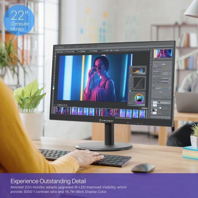 Amcrest 24/7 Überwachungs-Videomonitor, 22 Zoll PC Computer NVR/DVR Monitor, 1080p FHD 60Hz mit HDMI VGA, Mikro-Rahmendesign, W-LED für Home Office, Monitor AM-LM22